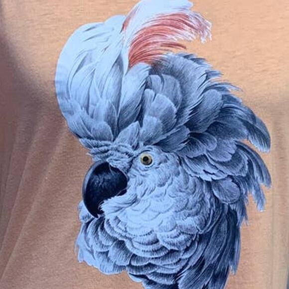 New Hand Printed Womens Large White Cockatoo Parrot Ukraine Fundraiser Bird Tee - Picture 2 of 4